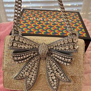 Kurt Geiger Silver and Gold Bow-Accent Shoulder Bag